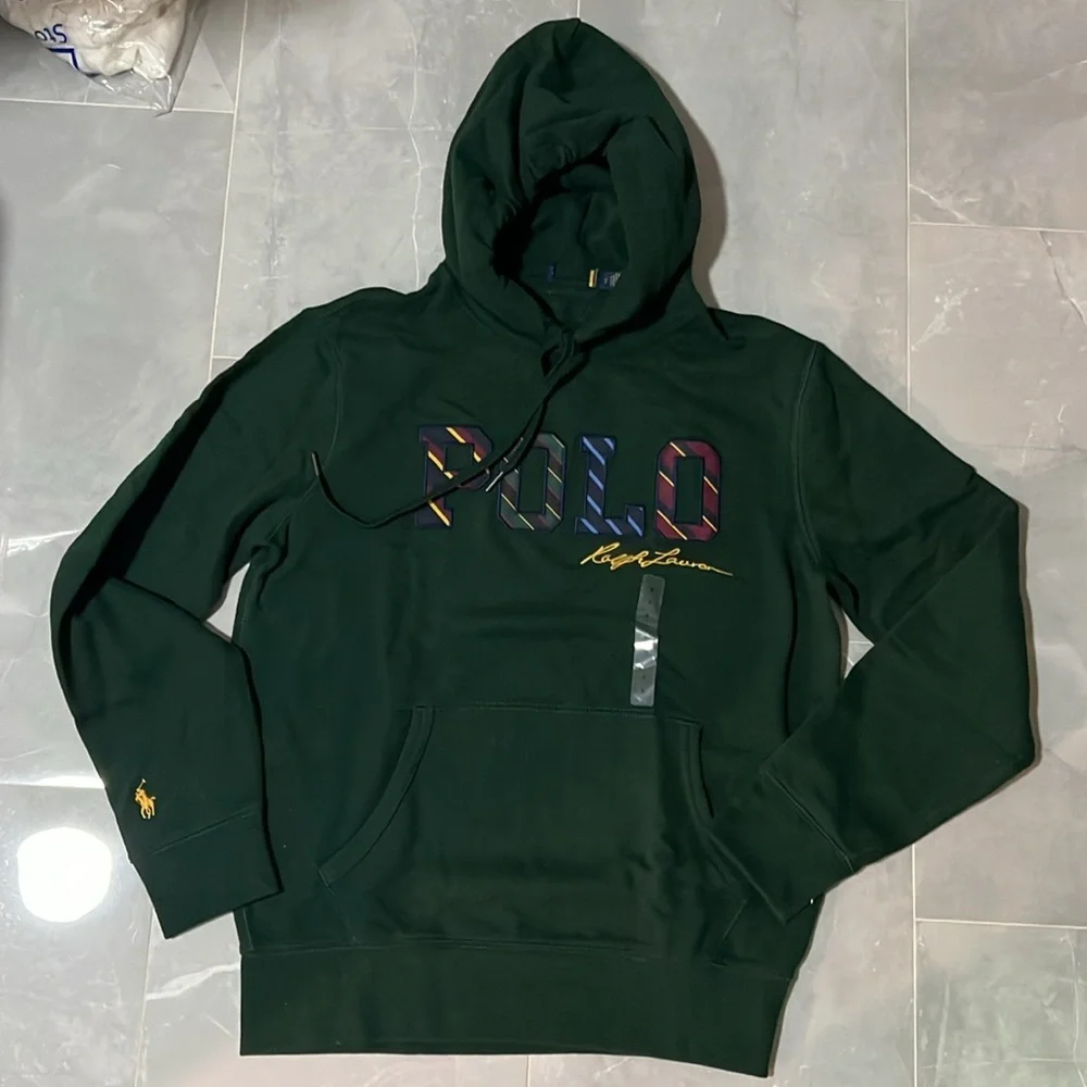 NWOT Polo Ralph Lauren Men’s Hoodie Patches Logo Front Green